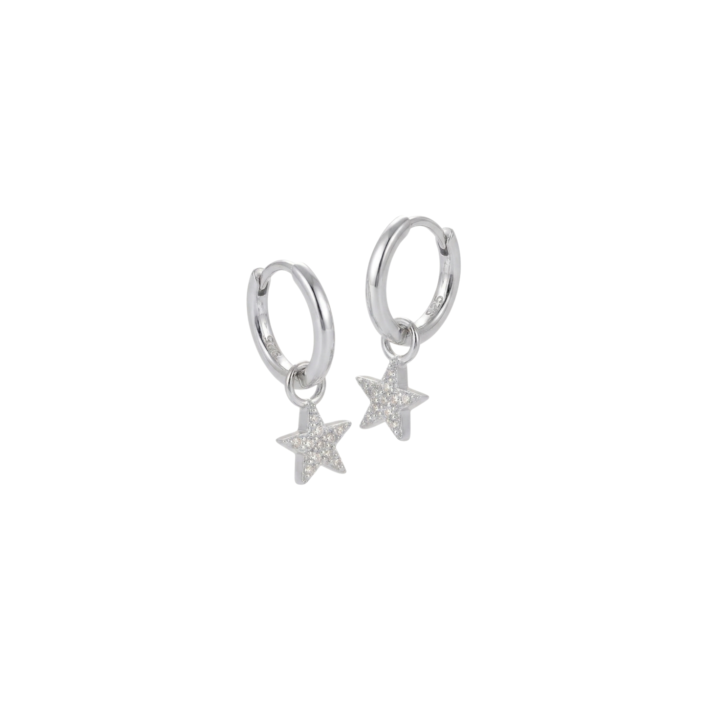 925 Sterling Silver CZ Star Hoop Earrings