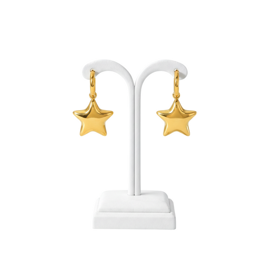 18K Gold PVD Puffy Star Hoop Earrings