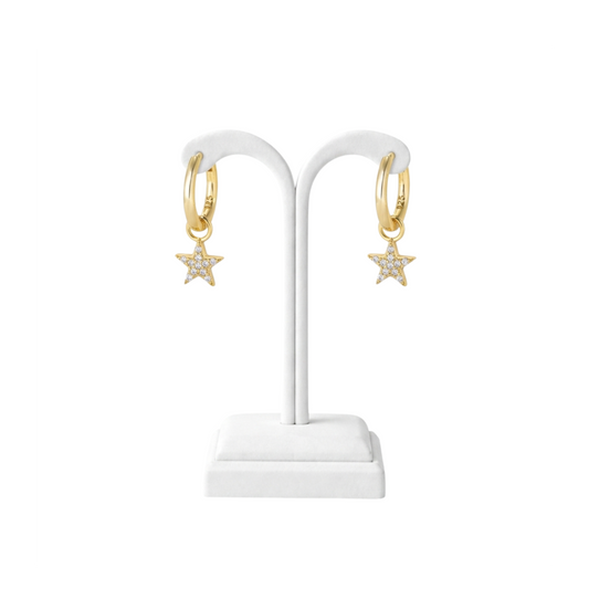 925 Sterling Silver CZ Star Hoop Earrings