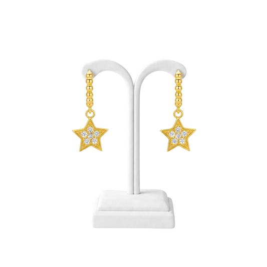 925 Silver Beaded Hoop Star Drop Earrings