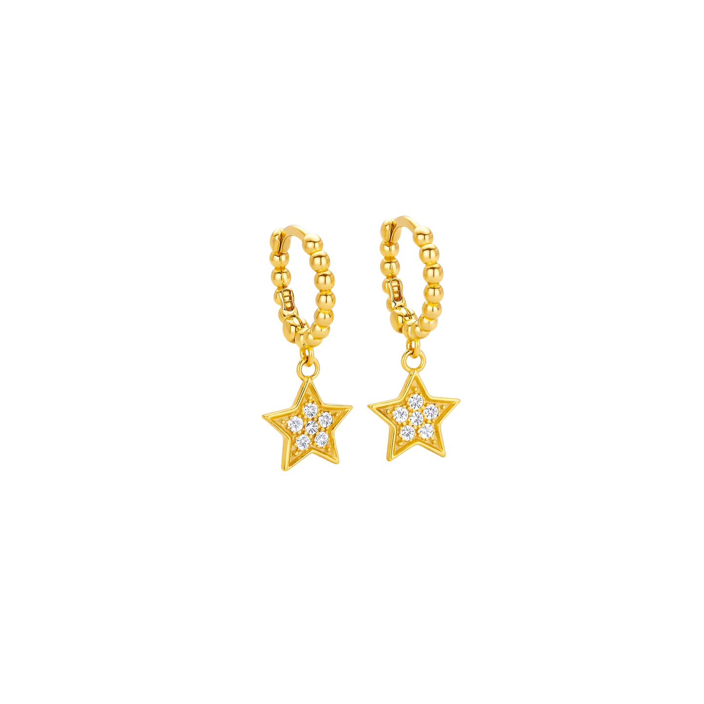 925 Silver Beaded Hoop Star Drop Earrings