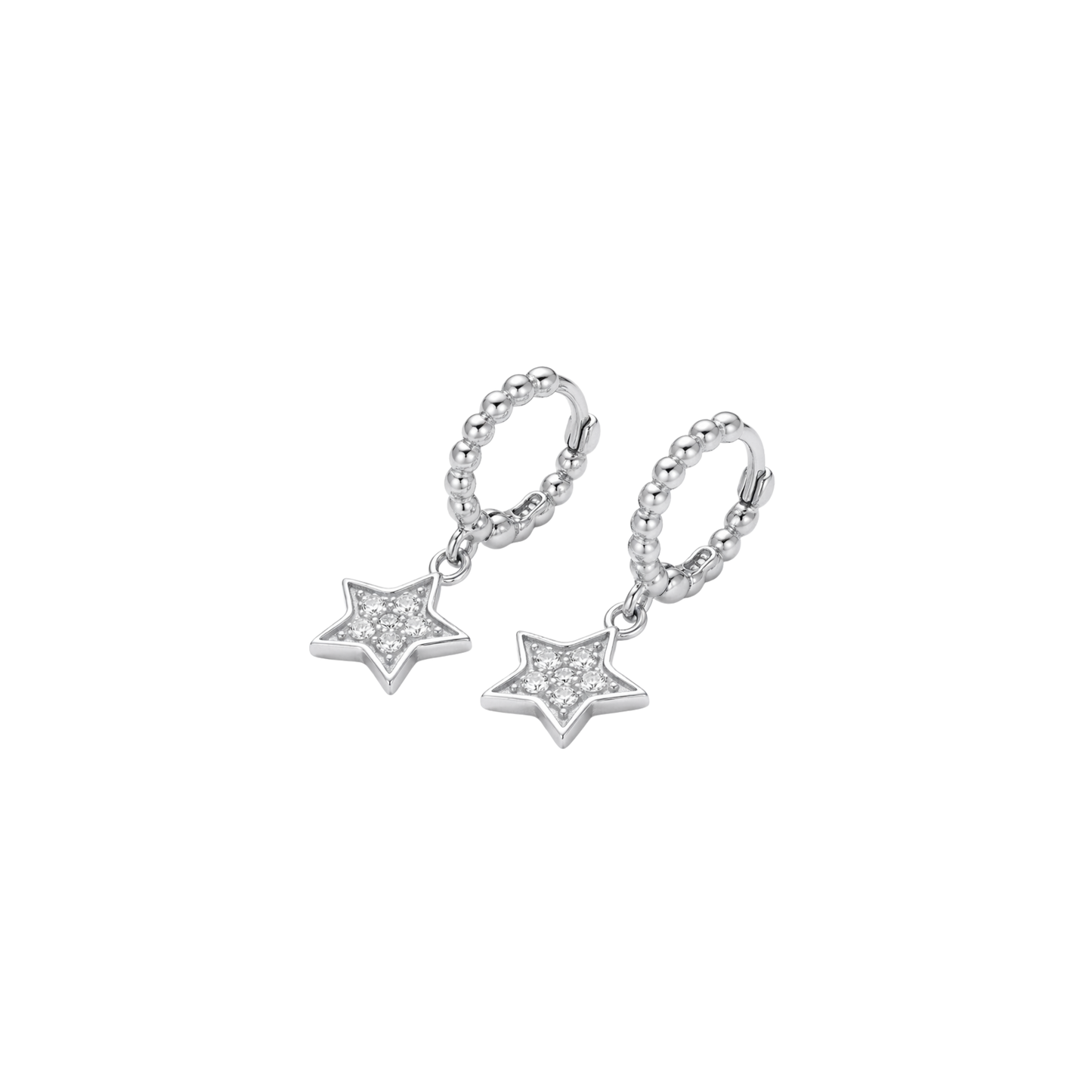 925 Silver Beaded Hoop Star Drop Earrings