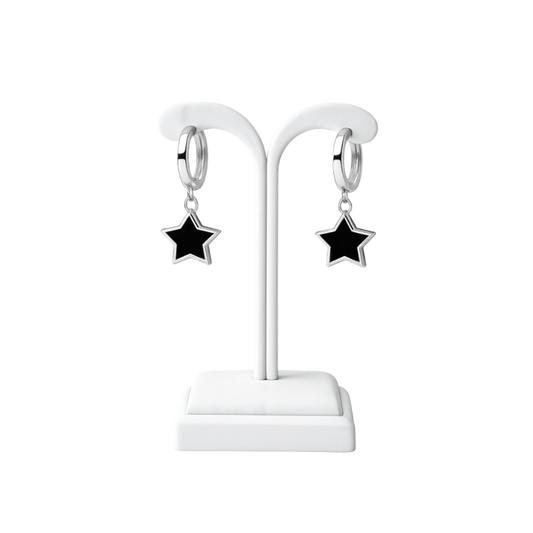 Black Star Charm Hoop Earrings