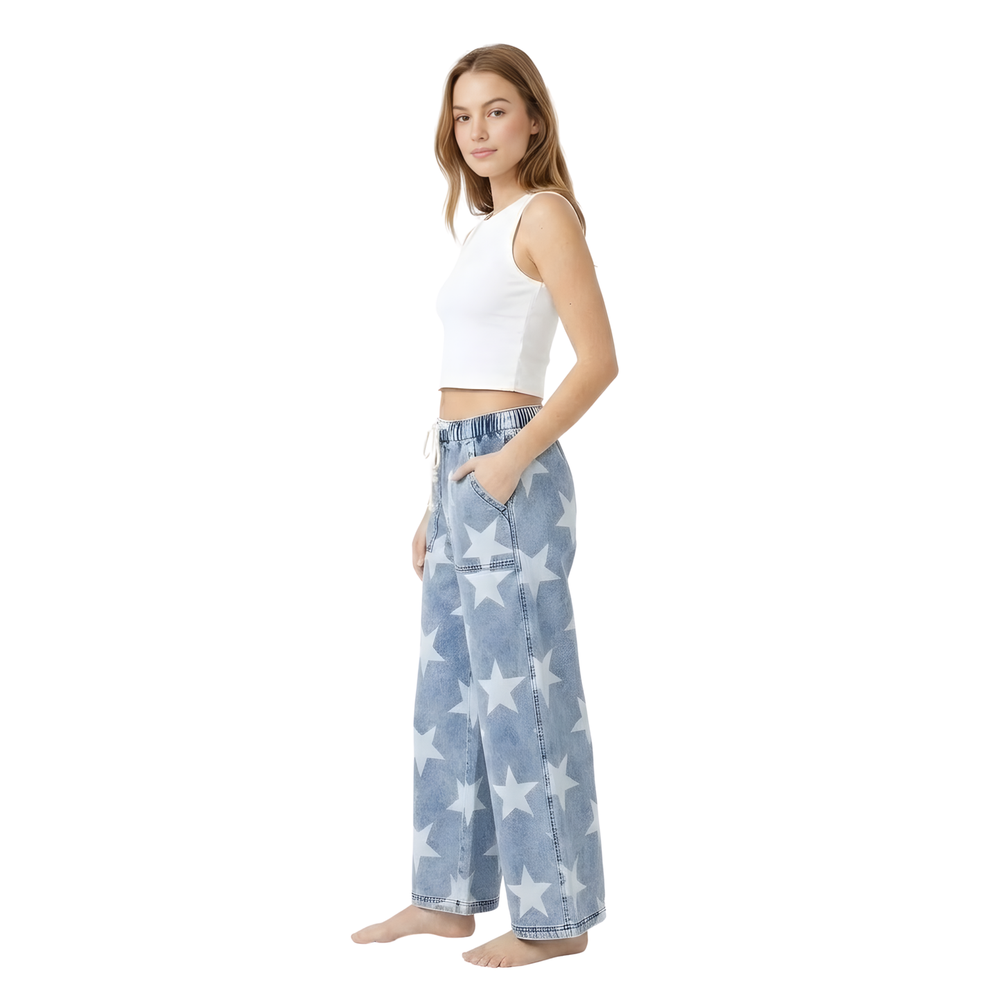 Star Washed Wide Leg Jeans