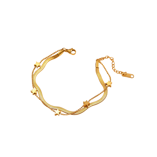 18K Gold Plated Double Star Snake Chain Bracelet
