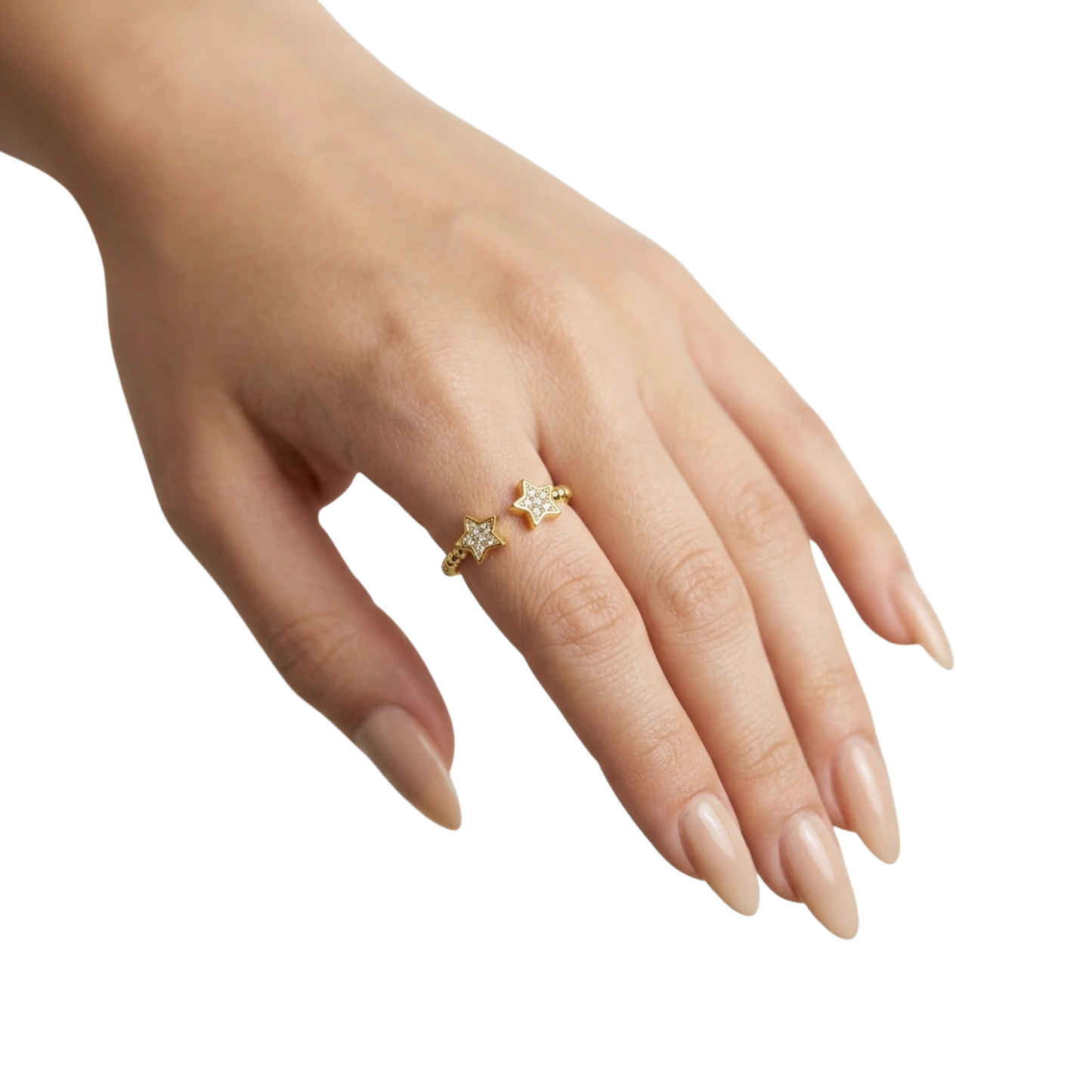 Twin Star Beaded Open Ring