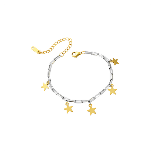 Two-Tone Star Charm Link Bracelet