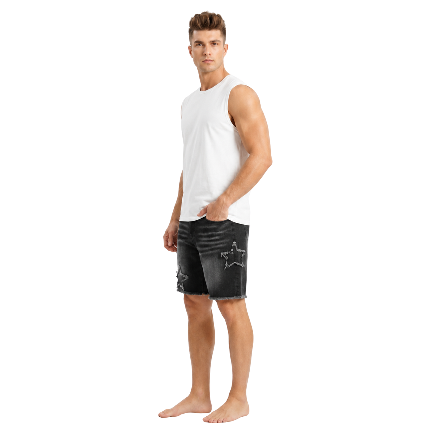 Fringed Star Denim Shorts