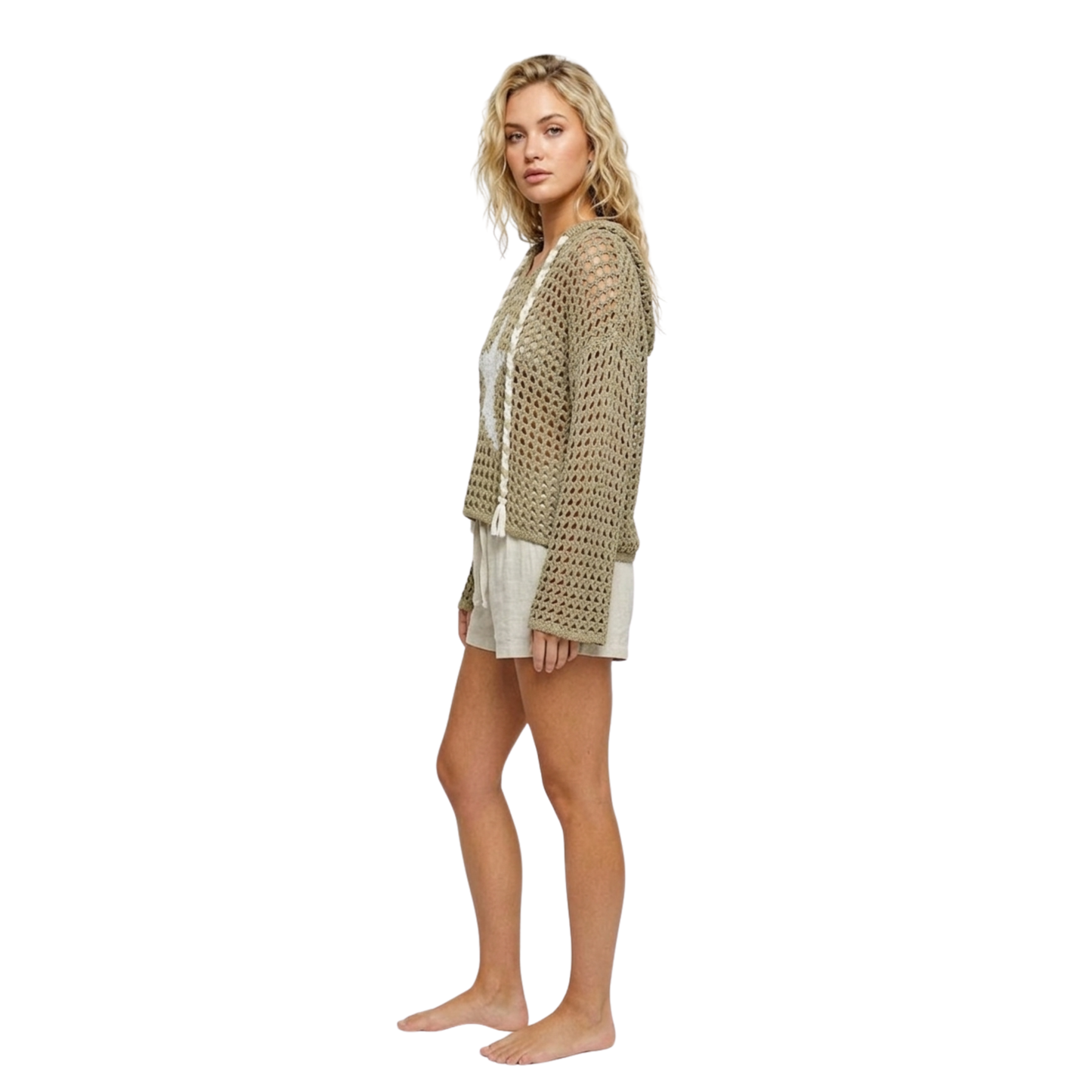 Starfish Pearl Patch Knit Hoodie