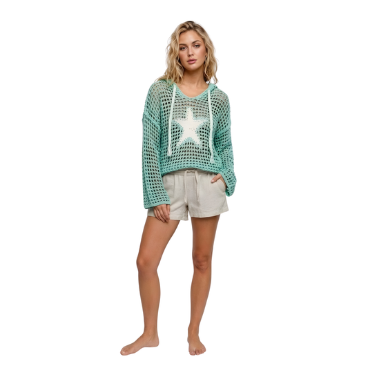 Starfish Pearl Patch Knit Hoodie