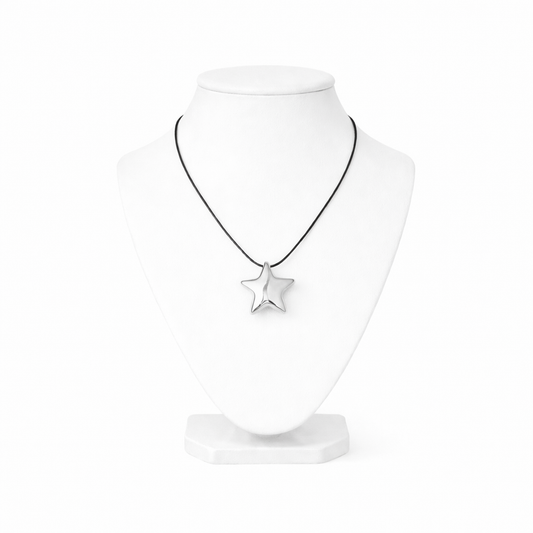 Black Cord Polished Star Pendant Necklace