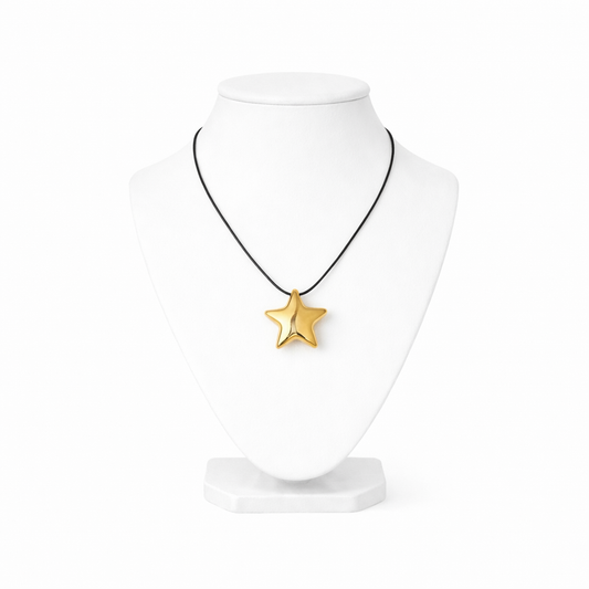 Black Cord Polished Star Pendant Necklace