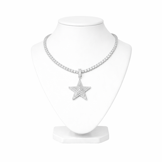Iced Moissanite Star Pendant Necklace