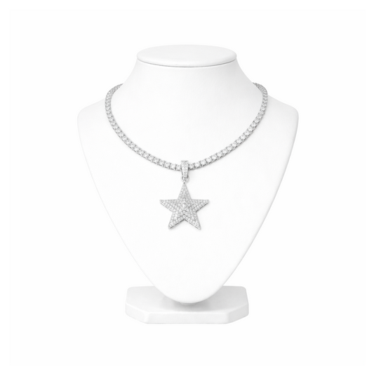 Iced Moissanite Star Pendant Necklace