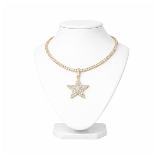 Iced Moissanite Star Pendant Necklace
