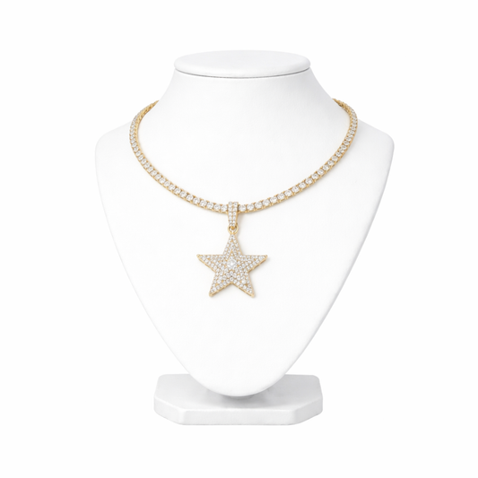 Iced Moissanite Star Pendant Necklace