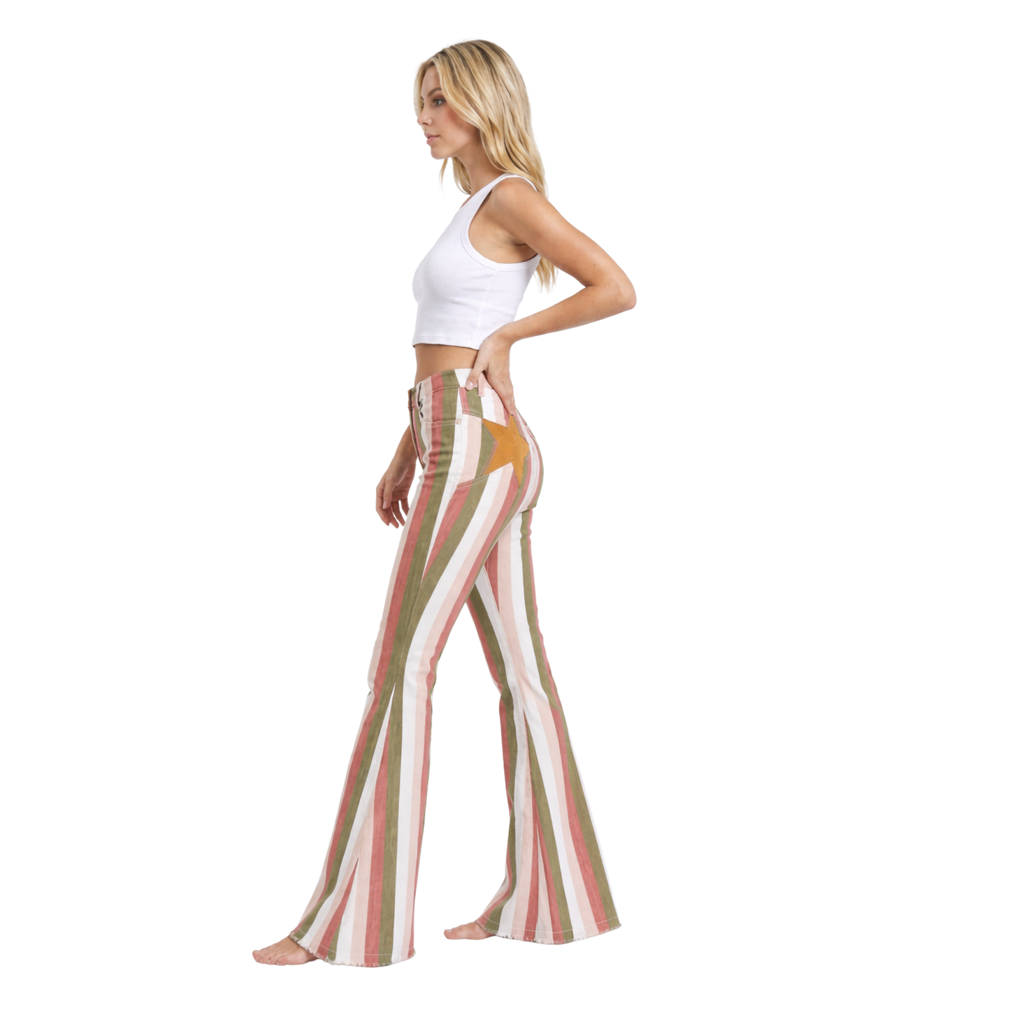 Olive Star Stripe Flares