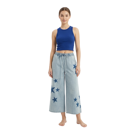 Starry Wide-Leg Denim Pants