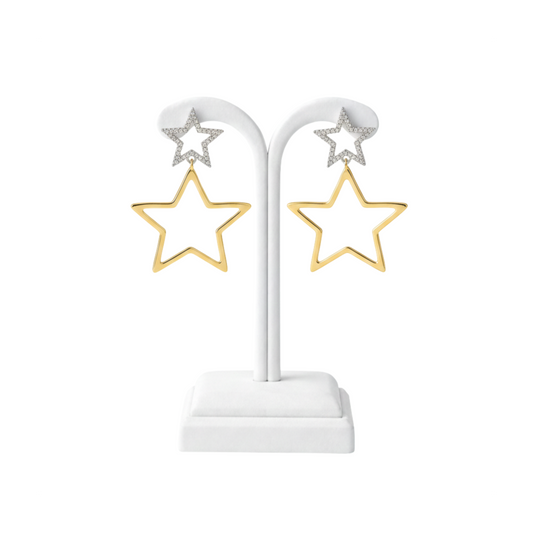 Rhinestone Double Star Statement Earrings