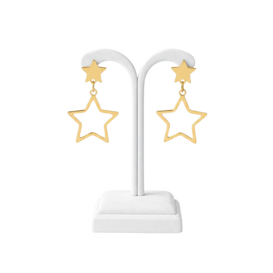 Golden Double Star Drop Earrings
