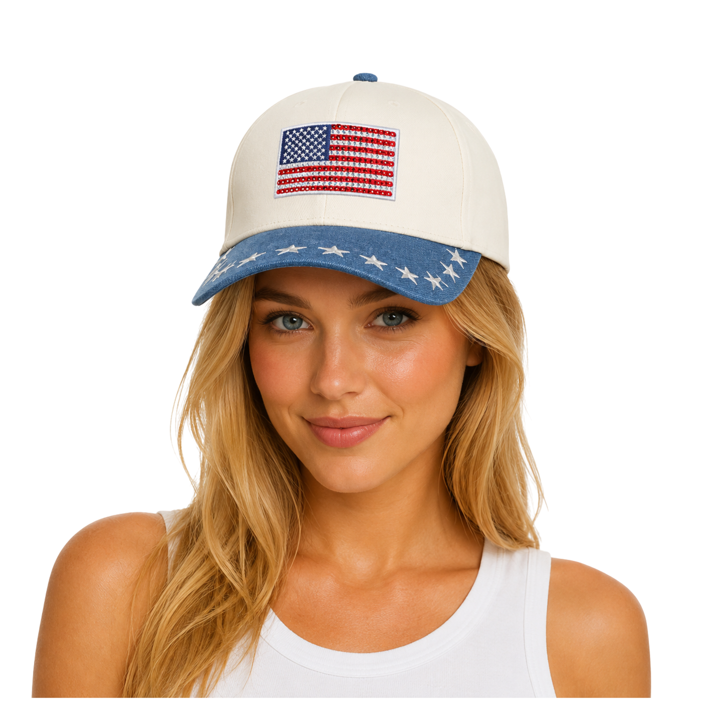Rhinestone Flag Trucker Cap