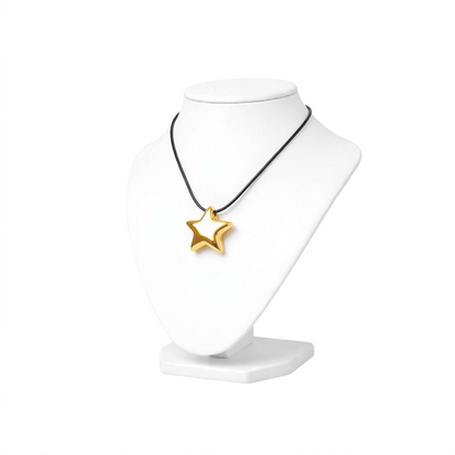 Black Cord Polished Star Pendant Necklace