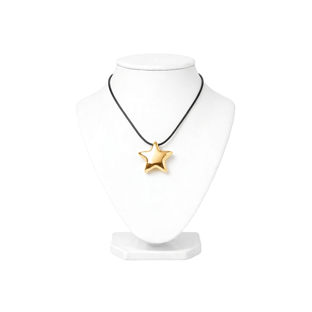Black Cord Polished Star Pendant Necklace