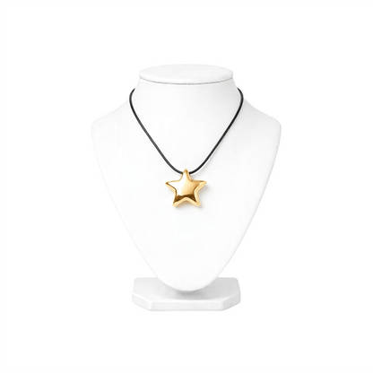 Black Cord Polished Star Pendant Necklace