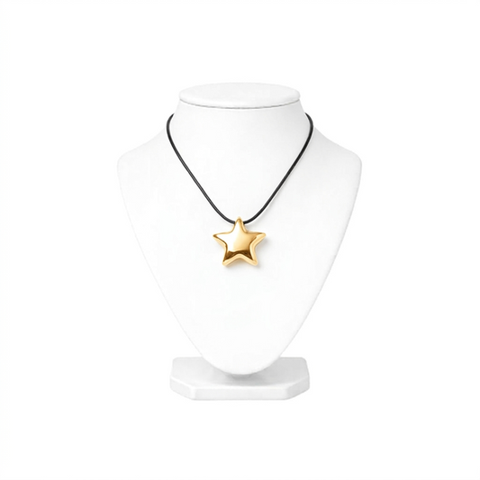 Black Cord Polished Star Pendant Necklace
