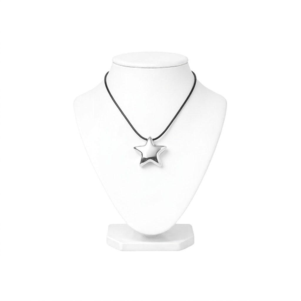 Black Cord Polished Star Pendant Necklace