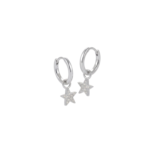 925 Sterling Silver CZ Star Hoop Earrings