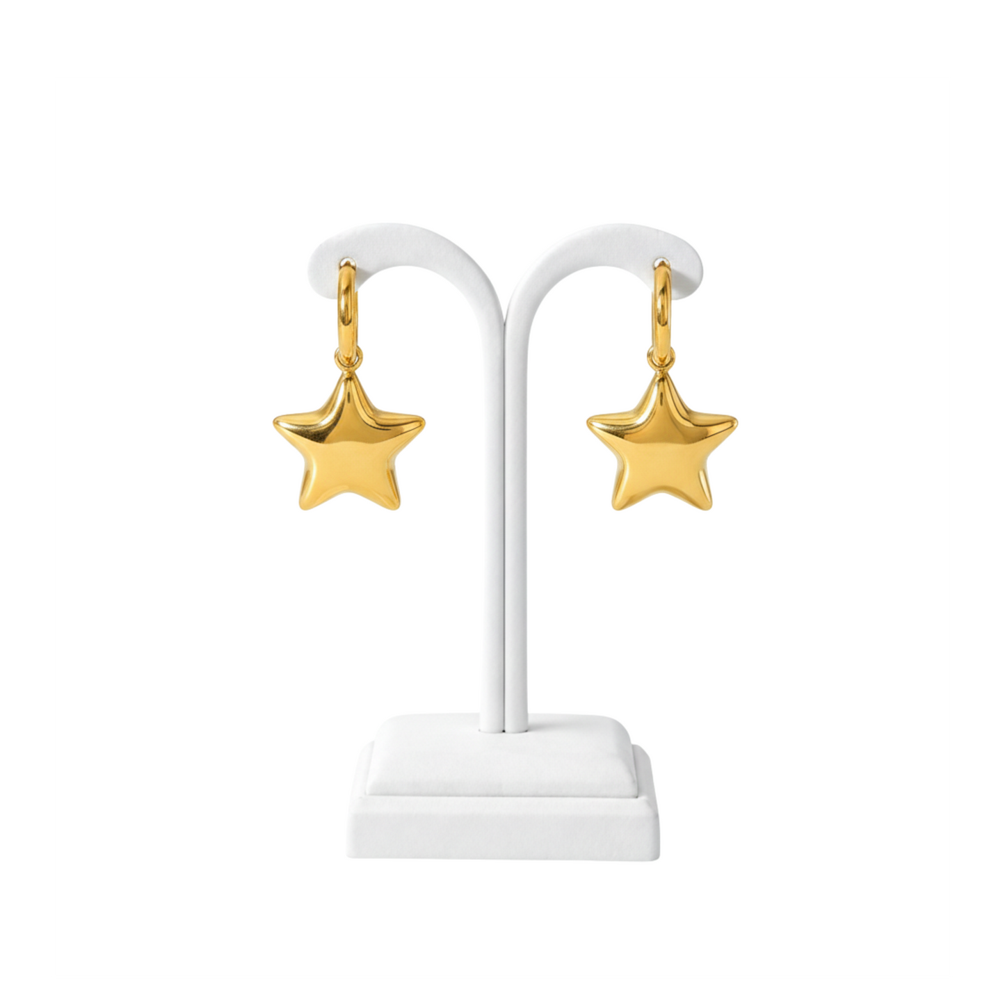 18K Gold PVD Puffy Star Hoop Earrings