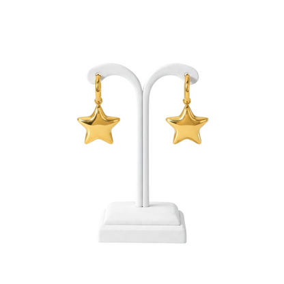 18K Gold PVD Puffy Star Hoop Earrings