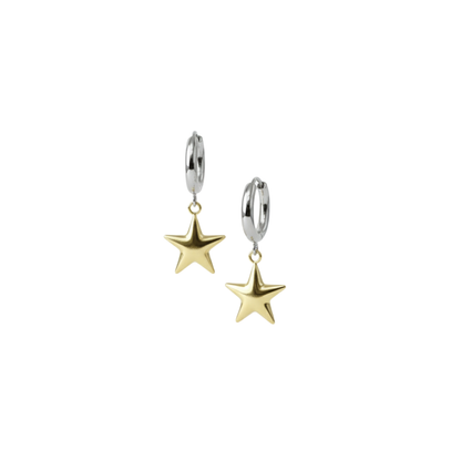 18K Gold Plated Star Charm Hoop Earrings