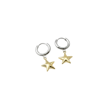 18K Gold Plated Star Charm Hoop Earrings