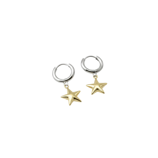 18K Gold Plated Star Charm Hoop Earrings