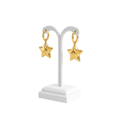 18K Gold PVD Puffy Star Hoop Earrings