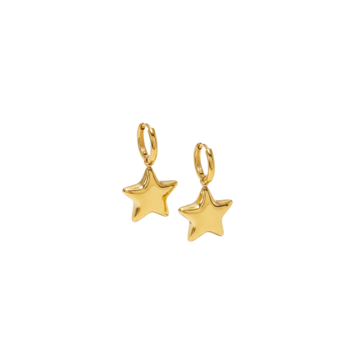 18K Gold PVD Puffy Star Hoop Earrings