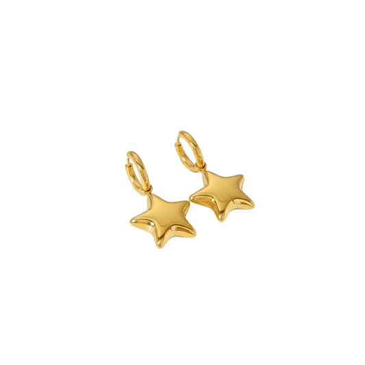 18K Gold PVD Puffy Star Hoop Earrings