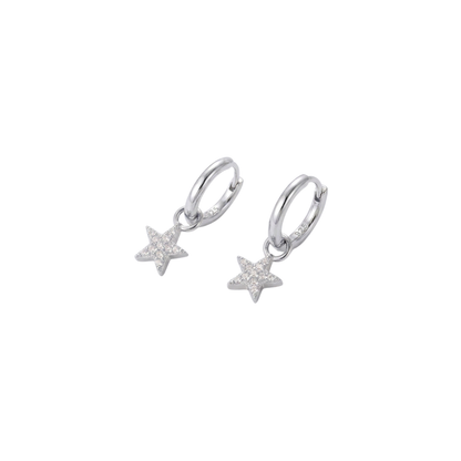 925 Sterling Silver CZ Star Hoop Earrings
