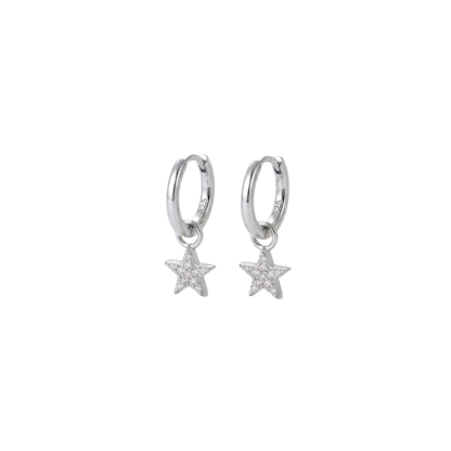 925 Sterling Silver CZ Star Hoop Earrings