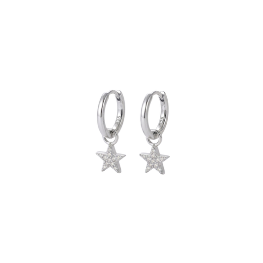 925 Sterling Silver CZ Star Hoop Earrings