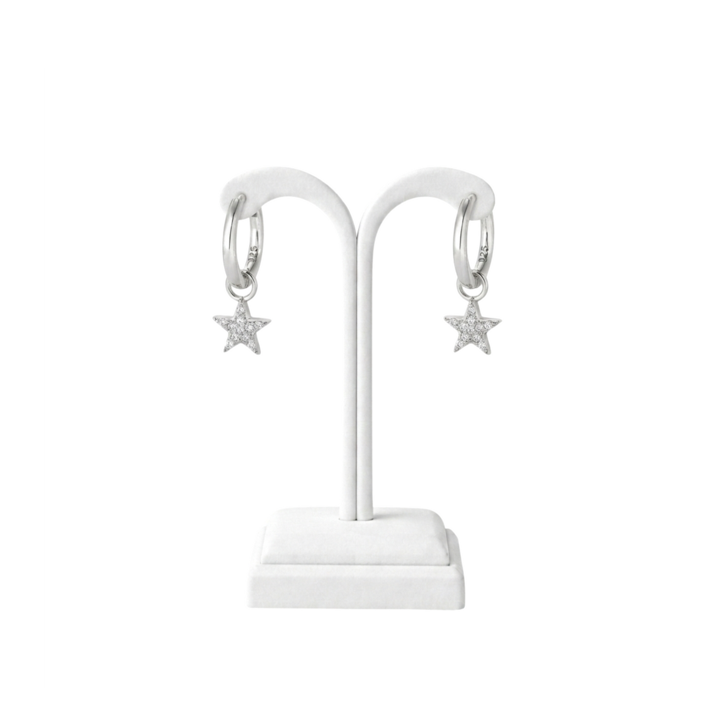 925 Sterling Silver CZ Star Hoop Earrings