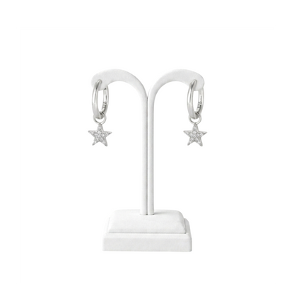 925 Sterling Silver CZ Star Hoop Earrings