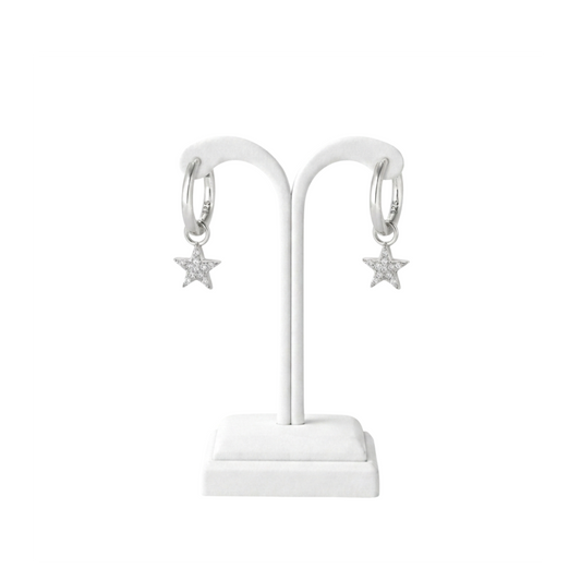 925 Sterling Silver CZ Star Hoop Earrings
