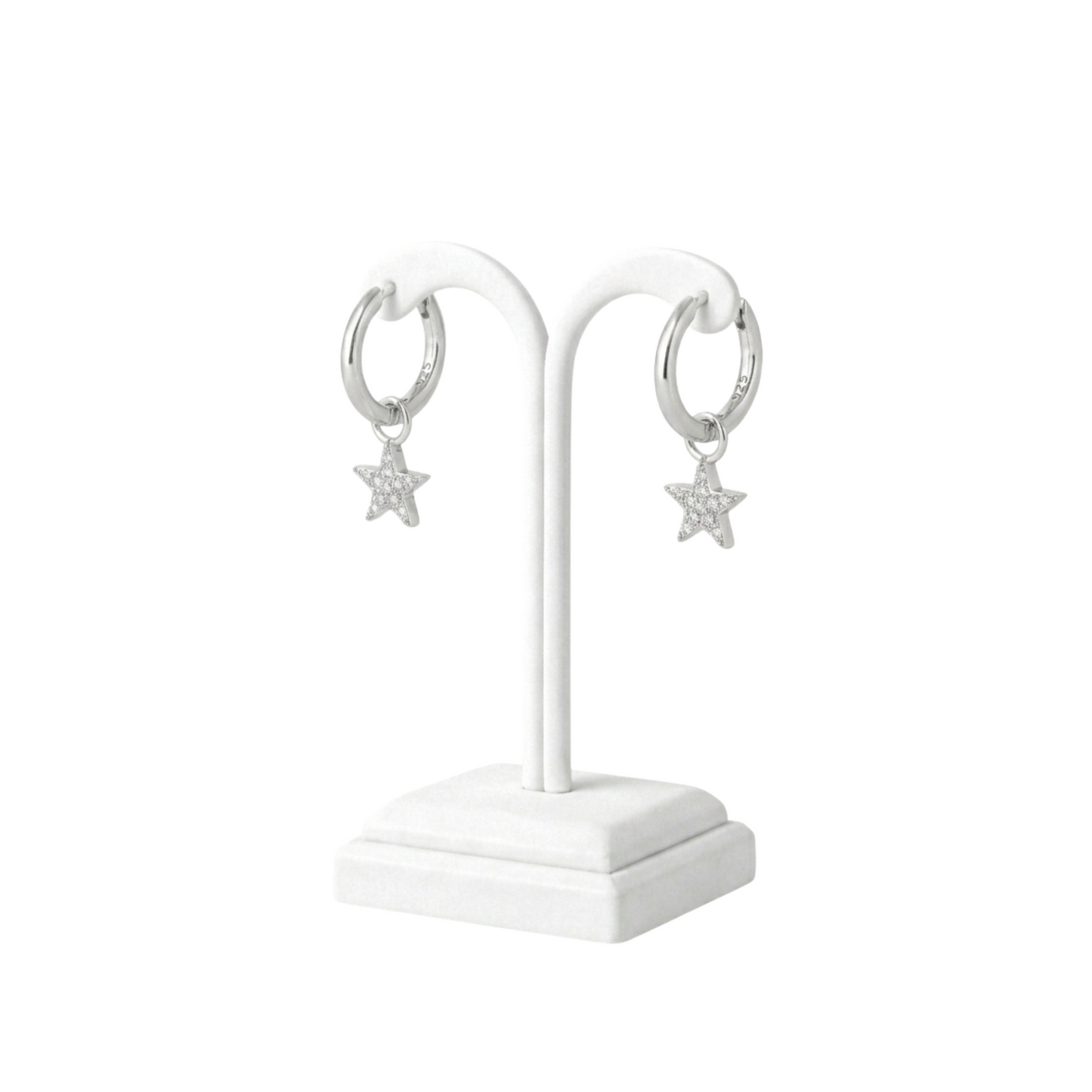 925 Sterling Silver CZ Star Hoop Earrings