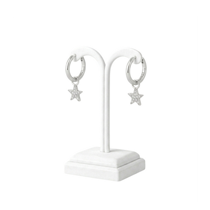 925 Sterling Silver CZ Star Hoop Earrings