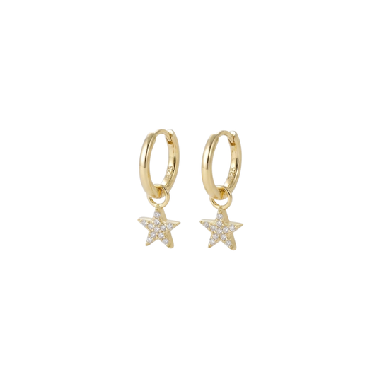 925 Sterling Silver CZ Star Hoop Earrings