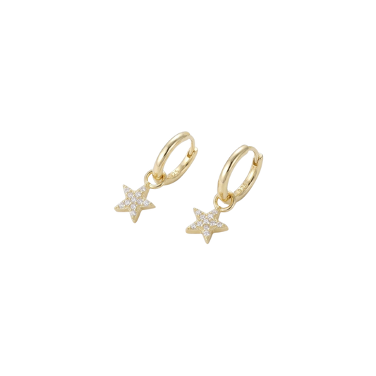 925 Sterling Silver CZ Star Hoop Earrings