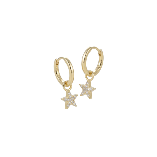 925 Sterling Silver CZ Star Hoop Earrings